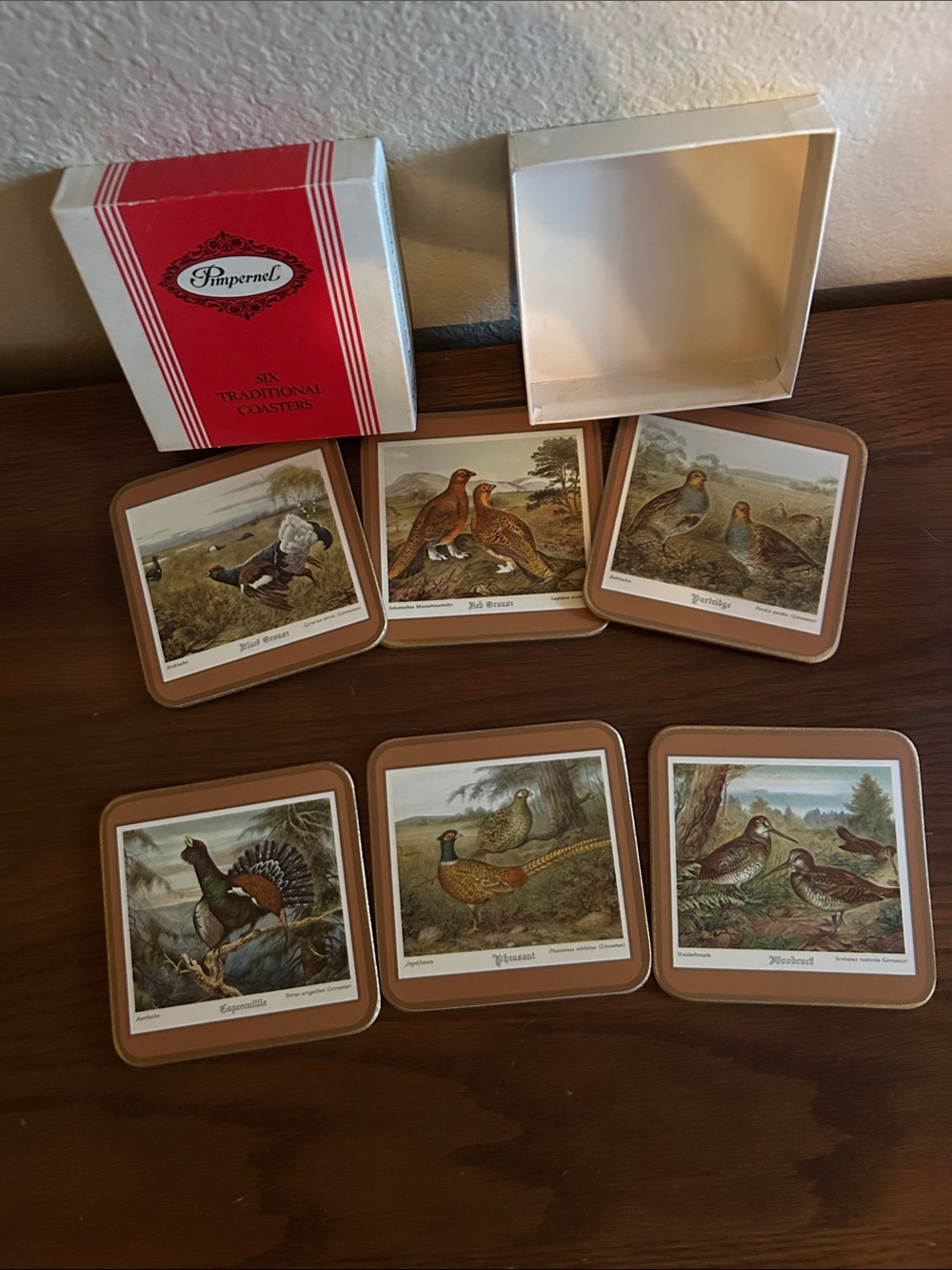 Pimpernel Brown and Cream Game Bird Coaster Set - 6 Vintage Bird Illustrations
